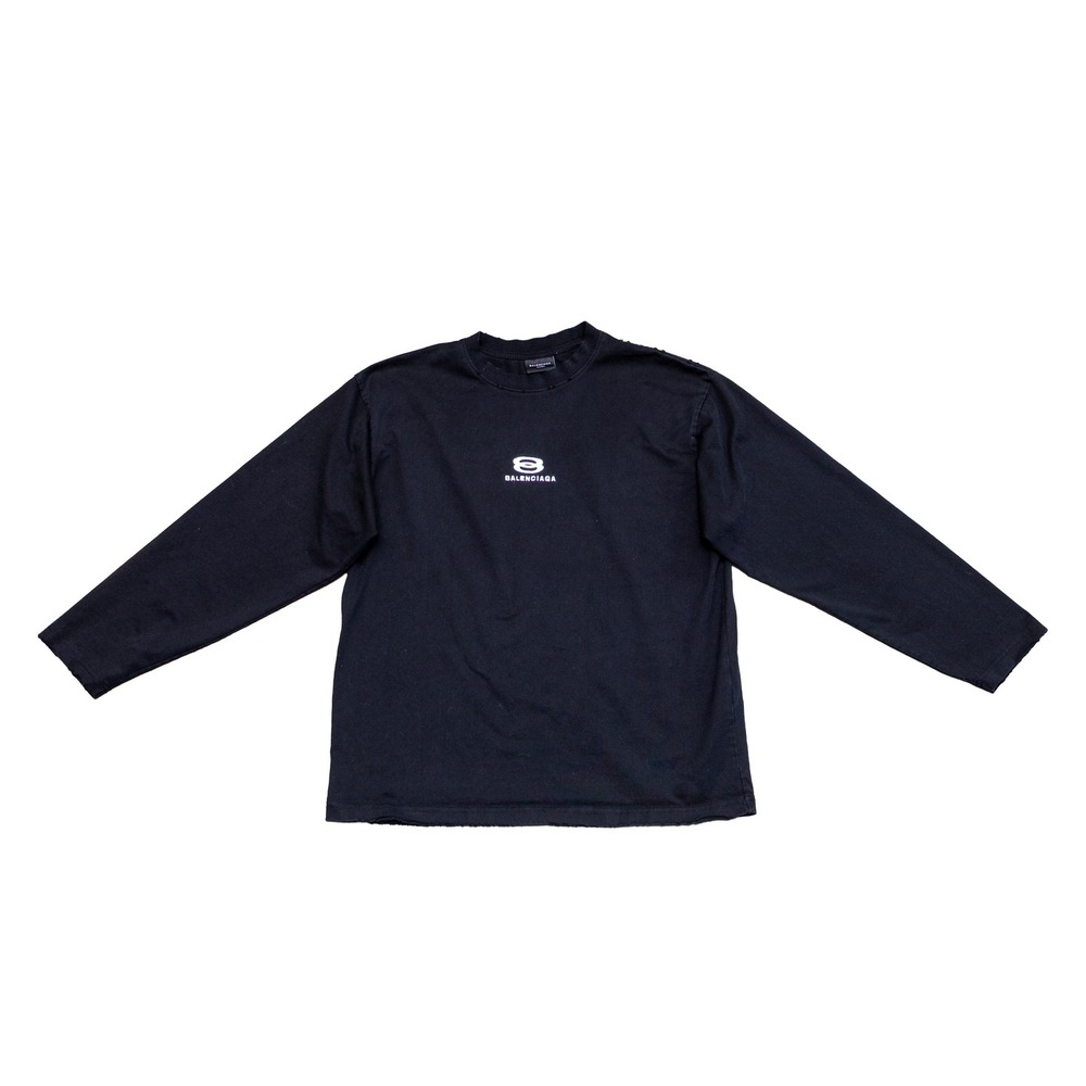 Balenciaga Unity Long Sleeve T-Shirt Black Distressed Unisex Medium